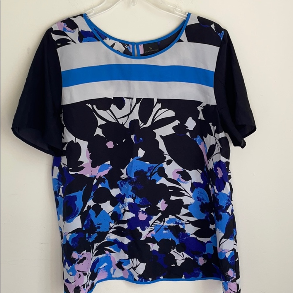 Worthington Floral and Color Block Blouse
